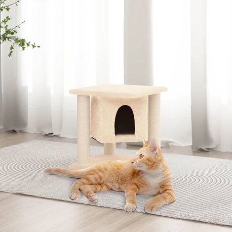 Arbre à chat avec poteaux en sisal, couleur crème, 37 cm