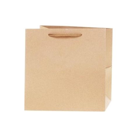 Bolsa de papel kraft de lujo de 34x34x34 cm con base ancha en forma de roseta.