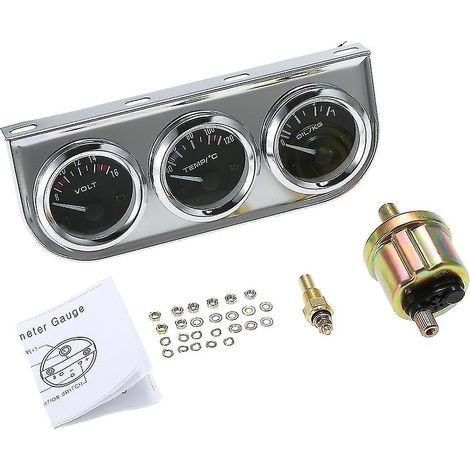 Kit de jauges chromées 3 en 1 pour voiture et moto avec manomètre de pression d'huile, de température d'eau et de voltmètre (1/3)