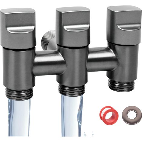 Vanne de commutation d'eau 3 voies, raccord fileté 1/2" – Vanne d'angle de remplissage d'eau à 3 voies avec collocation flexible, idéale pour machine à laver et lave-vaisselle, durable (1/5)