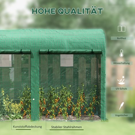 Serre feuille d’acier 300x100x200cm avec fenêtre et porte,film PE grille,adaptée balcon et jardin pour tomates,légumes et fleurs.