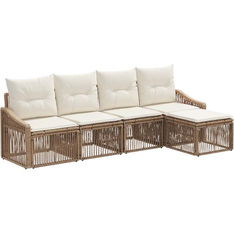 Gartensofa-set 5 pcs Beige Poly-Rattan vidaXL