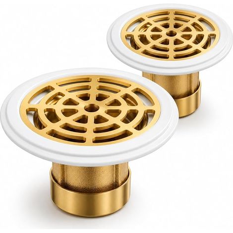 Siphon Douche, Bonde de Douche avec Bouchon Anti-odeurs, Siphon de Sol en Cuivre avec Joint Caoutchouc, Diamètre 27-55 mm, pour Salle de Bain, Évier et Baignoire (1/5)
