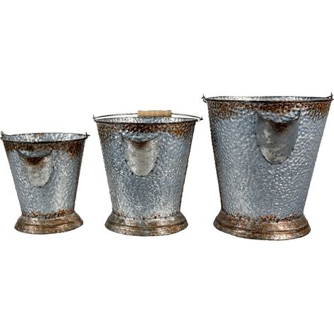 Lot de 3 Seaux Décoratifs en Fer Gris Brun, Pots de Fleurs 26 x 28 cm pour Déco Maison - PANGIVO (1/5)