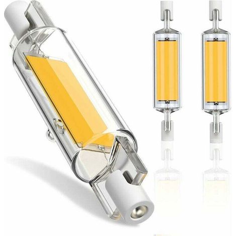 Ampoule LED R7s -Ampoule R7S LED 78mm Dimmable, 10W R7S Ampoules LED COB, R7S LED 78mm Haute Lumière Blanc Froid 6000K, R7S LED Lampe 600LM, éclairage à faisceau 360 °, AC 220-240V, Pack de 2, - (1/5)