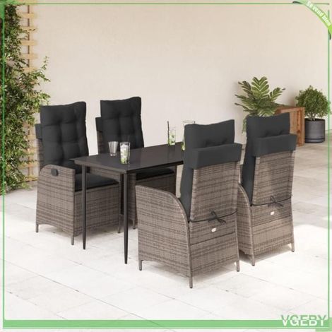 Ensemble table et chaises - Modèle FAF7291712416521 - résine tressée - coussins gris amovibles - table verre 140x70 cm (1/5)