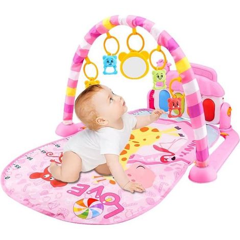 Tapis d'éveil piano bébé multifonction avec lumières, jouets détachables et arches - pour garçons et filles (1/4)