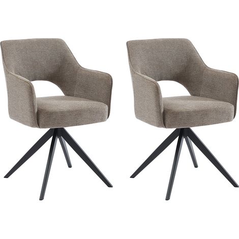 Lot de 2 chaises pivotantes avec accoudoirs en tissu et métal - Taupe - KONYA (1/4)