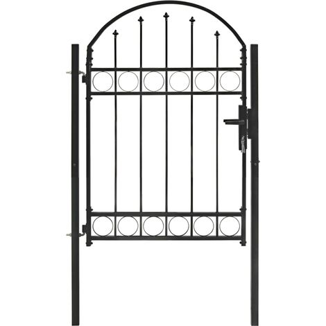 Portail de jardin avec dessus arqué Acier 100x125 Noir (1/5)
