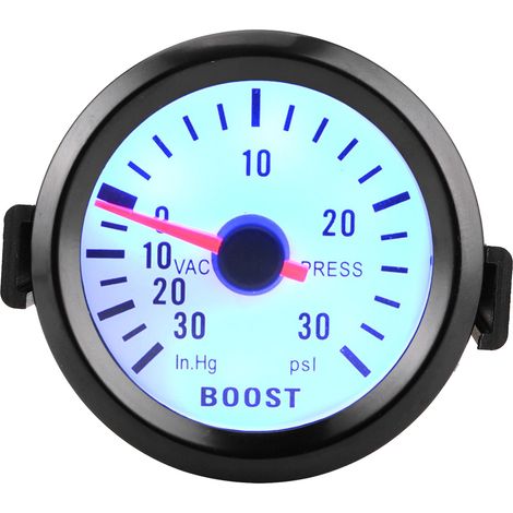 Manomètre de Suralimentation Turbo Boost, Manomètre Haute Précision de 0 à 30 Po Hg/0 à 30 Psi pour Moteurs de Voiture, Universel 12 V, Plastique. (1/5)