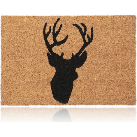 Relaxdays Elk Deer Doormat Coir , 40 x 60 cm, Door Mat Inside & Outside, Non-Slip Wiper, Rectangular, Coir/Black (1/5)