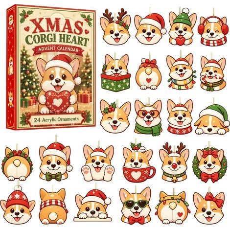 Weihnachts-Adventskalender in Geschenkbox, Acryl-Corgi-Schlüsselanhänger, Weihnachtsdekoration, Weihnachtsüberraschungsbox (1/5)
