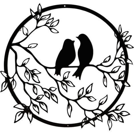 Silhouette Murale Oiseau Sur Branche - Métal Découpé Au Laser - 30 Cm De Diamètre - Décoration Murale Intérieure Et Extérieure - 1 Pièce (1/5)