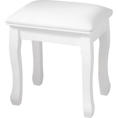 Taburete de tocador cuadrado acolchado blanco de madera, 43 x 33 x 45 cm (1/5)