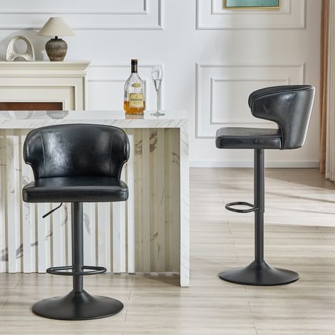 MEUBLIV Lot de 2 tabourets de bar noirs – dossier, pivotants et réglables (1/5)