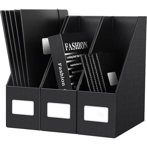Porte revues fond carton 1800 g/m² 10,5 cm de large porte-revues A4 maison bureau école Noir (1/5)