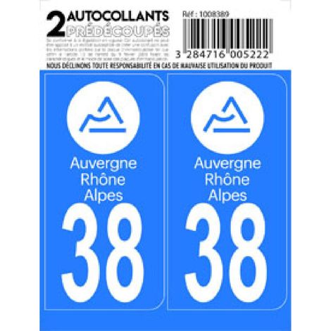 10x Autocollant departement 38 - AUVERGNE RHONE ALPES -x2-