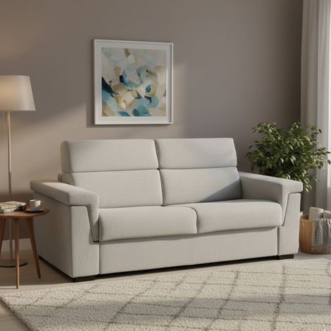 Dmora - Sofá cama 3 plazas Benedetto, Sofá convertible para salón, acolchado, desenfundable, calidad 100% Made in Italy, 225x95 h100 cm, Gris claro (1/5)