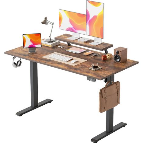Electric Standing Desk with Movable Monitor Stand, Height Adjustable Desk with 2 Memory Buttons,for Home Office (1/5)
