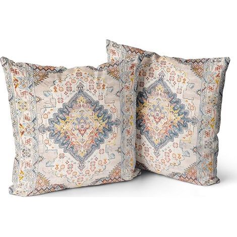 Bohemian Flower Cushion Cover 18x18 Inches 2pcs Bohemian Vintage Flower Cushion Cover Double-Sided Velvet Printed Decorative Pillowcase Living Room Bedroom Sofa Home Decoration (Latte) (1/4)