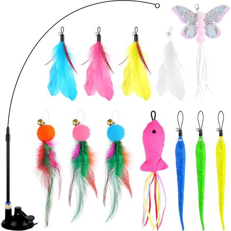 13pcs Jouet à Plumes Chats Jouets pour Chat Intérieur avec Ventouses (1/5)