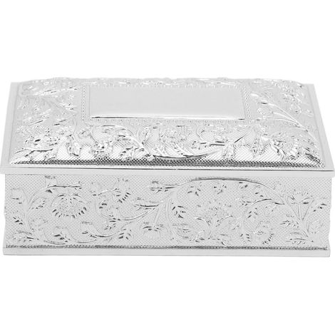Boîte à bijoux vintage aux élégantes gravures, en alliage de zinc, doublure en velours doux et inaltérable, boîte de rangement pour coiffeuse/étagère, argentée.