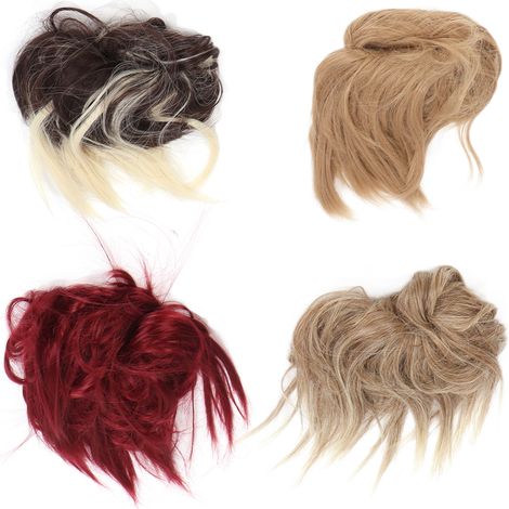 Lot de 4 chouchous pour cheveux décoiffés, couleurs différentes, effet naturel et duveteux. (1/5)