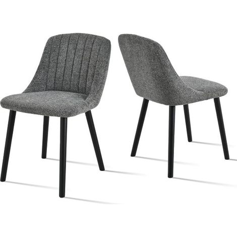 GOEURVANT Chenille Esszimmerstuhl Schiefergrau (schwarze Beine), 2er, ergonomischer Stuhl mit Rutschschutz