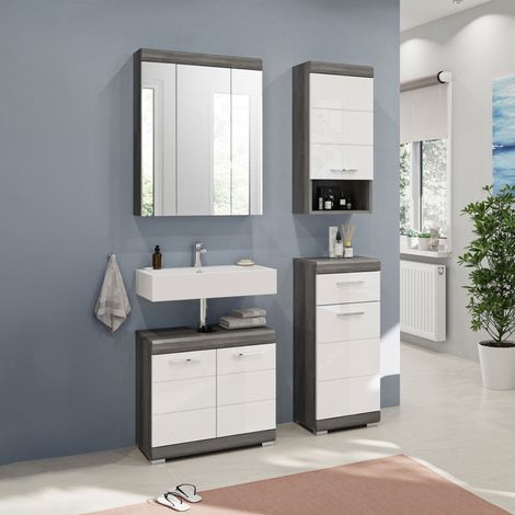 Ensemble 3 meubles + armoire de toilette anthracite et blanc - ORIE