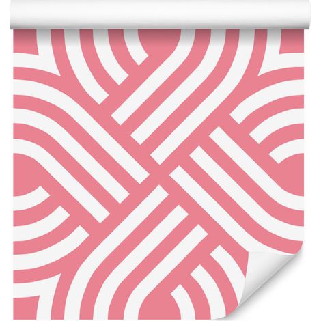 Carta da parati con motivo geometrico corallo e bianco per soggiorno e camera da letto, 50x1000 cm (1/5)
