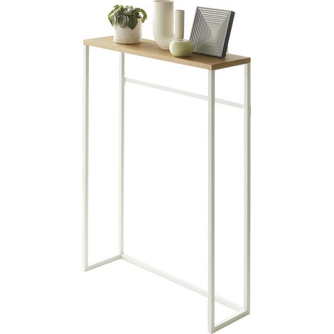 Console d'entrée, en Acier avec Plateau en Bois - pour Couloir, Table de Salon, Fine et étroite - 60 x 18,5 x 80,5 cm, Design Japonais, Blanc (1/5)