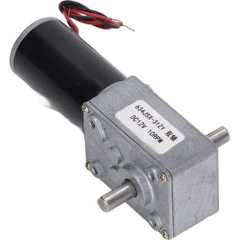 Motoréducteur double arbre 12V CC auto-bloquant à réduction vis sans fin bidirectionnel 10 tr/min (1/5)