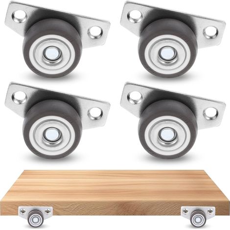 Lot de 4 roulettes pivotantes plates en acier inoxydable, adaptées pour bureau, meubles de cuisine, tables, tiroirs, chariots, armoires et étagères (1/5)