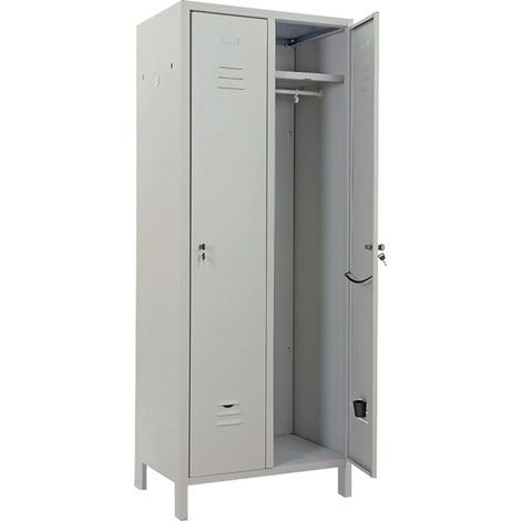 Armadio Spogliatoio con Serratura 2 Posti 2 Ante Grigio Chiaro 179,5x68x35 cm (1/3)