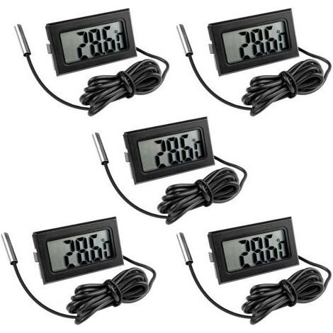 Juego de 5 termómetros digitales para refrigerador, sonda de temperatura digital con pantalla LCD, comprobador de sensor de temperatura para refrigerador, congelador y acuario. (1/5)