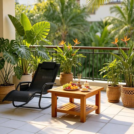 Chaise à bascule de jardin en métal et polyester noir, ergonomique avec appui-tête et poche latérale (1/4)