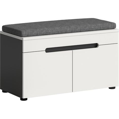 Canu Sitzbank mit Aufbewahrung inkl. Kissen 2 Türen weiß, grau.