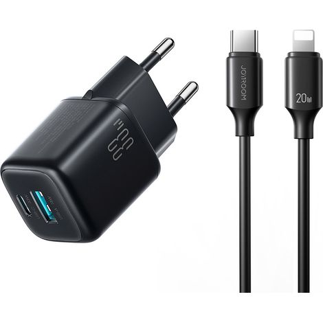 Caricabatterie da parete USB-A USB-C con cavo USB-C - iPhone Lightning 33W - Nero (1/5)
