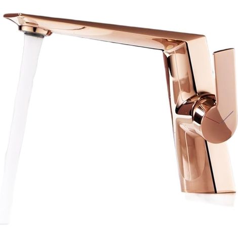 Robinet de cuisine Robinet de lavabo chromé, robinet de salle de bains, robinet à poignée, robinets de lavabo, mélangeur chaud-froid, grue de robinet(Rose Gold) (1/5)