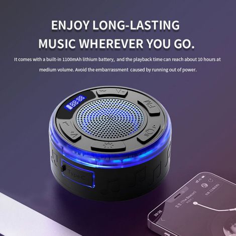 Haut-parleur Bluetooth portable - - Étanche IP7 - Ventouse amovible - Affichage de l'heure - Lumières LED (1/5)