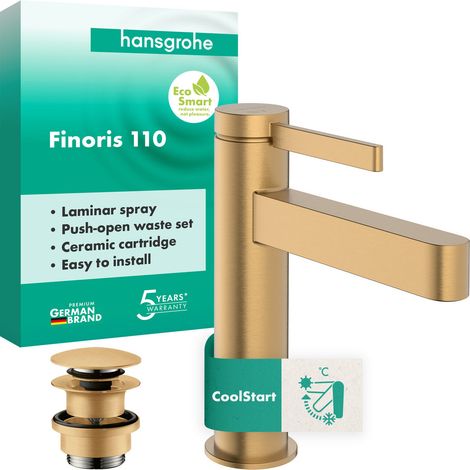 Hansgrohe Finoris - Miscelatore per lavabo con scarico Push-Open, CoolStart, EcoSmart, bronzo spazzolato 76024140 (1/2)