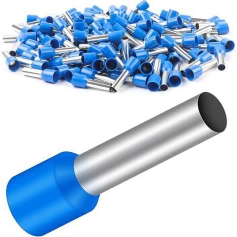 Lot de 150 embouts de câble, 16 mm², 18 mm de long, en polypropylène, partiellement isolés, en cuivre étamé, bleu (16 mm² x 18 mm)