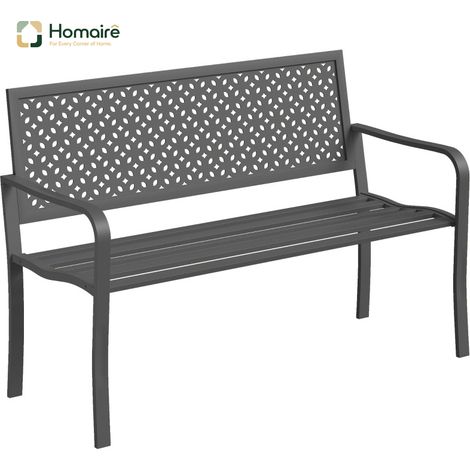 HOMAIRE Gartenbank 2-Sitzer Metall wetterfest Outdoor mit rostbeständiger Rückenlehne Geometrisch bis 240 kg