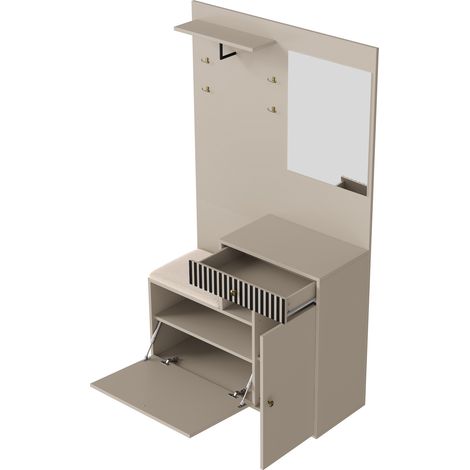 Garderobe mit Spiegel und Polsterbank, Schuhschrank MDF beige 110 x 37 x 185,5 cm (1/5)