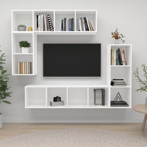 vidaXL Set di Mobili Porta TV 4 pz Bianco in Legno Multistrato (1/5)