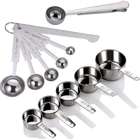 Ensemble de 12 tasses et cuillères à mesurer en acier inoxydable (1/5)