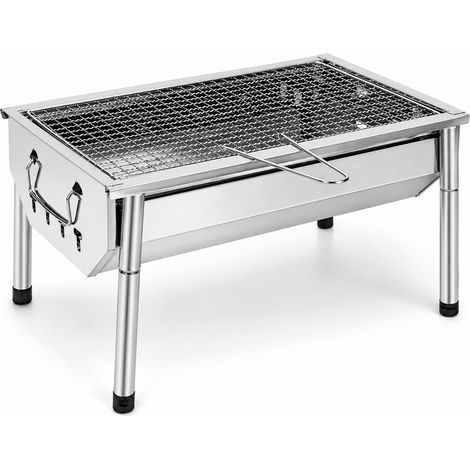 Barbecue A Carbone Portatile In Acciaio Inox Con Griglia Rimovibile Gambe Regolabili Struttura Pieghevole Per Campeggio Picnic Giardino Outdoor 40 X 28 X 21.5 Cm Acciaio