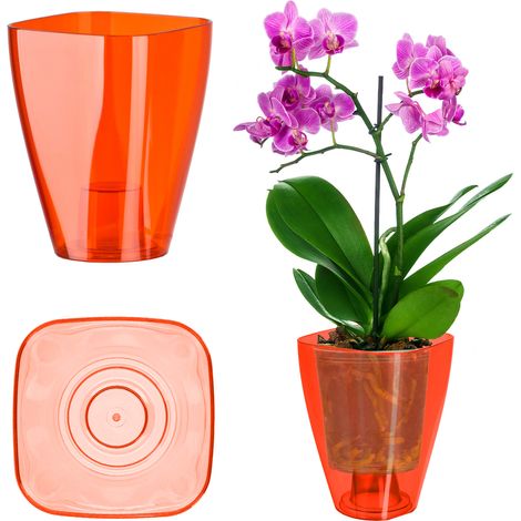 KADAX Blumentopf für Orchidee, 12 cm, eckig, Rot