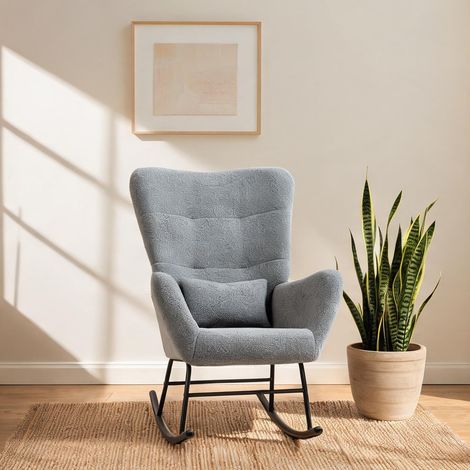 Fauteuil à bascule en tissu teddy gris avec accoudoirs en teddy (1/5)