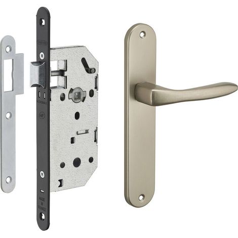 Garniture serrure encastrable Monomax NF à bec de cane + ensemble poignées Héra, axe 40mm, bouts ronds - (1/5)